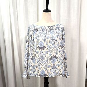 2/$30 Loft Blue & Grey‎ Floral Print Womens Blouse Size LP Casual Office
